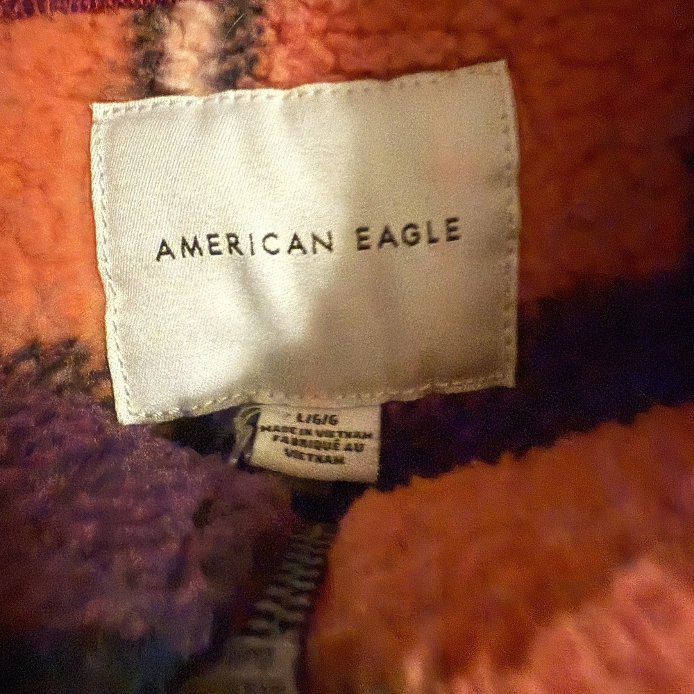 American Eagle Cozy Cropped Oversize Pullover L Quarter Zip Plaid Multicolor AE - Picture 6 of 8